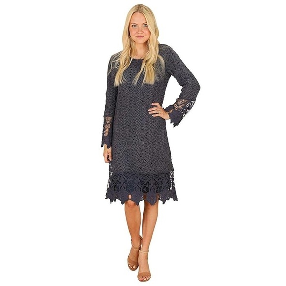 Mikarose Women's Lydia Crochet Overlay Long-Sleeve BOHO Dress - Picture 2 of 3